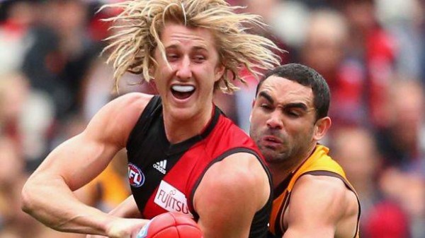 Bomber Captain, Dyson Heppell featured with Hawks Shaun Burgoyne. Photo: Getty Images Dyson Sean Round 1 Talking Point